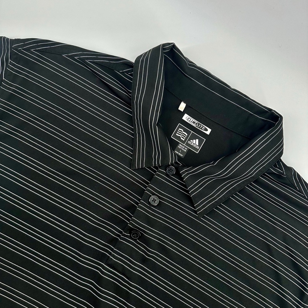 Adidas ClimaLite Golf Polo Shirt Mens‎ Large Black Striped Athletic Top